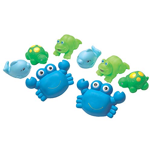 Playgro Spuitdierset blauw, 8-delig, met kleurrijke dierenfiguren, vanaf 6 maanden, figuurgrootte: 11cm, blauw/groen, 40076