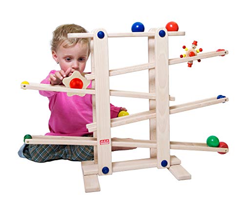 Trihorse Maxi knikkerbaan van hout, ideaal voor kinderen en baby's vanaf 1 jaar, knikkerbaan met 6 figuren, zeer stabiel premium houten speelgoed, made in EU