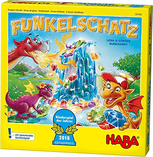 Haba 303402 - Fonkelschatz bordspel, grappig meeneemspel voor 2-4 spelers vanaf 5 jaar, met 90 fonkelende stenen en 9 ringen in ijs-look, mooi cadeau voor een verjaardag