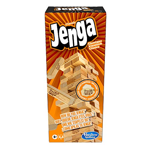 Jenga; Blokken van echt hardhout; Stapeltorenspel voor kinderen en volwassenen vanaf 6 jaar, 1 of meer spelers