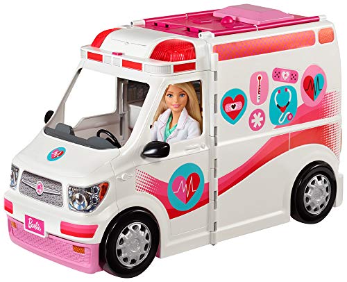 Barbie FRM19 2-in-1 Ambulance Speelset met Licht en Geluid, Poppenspeelset met Accessoires, Vanaf 3 Jaar, Meerkleurig