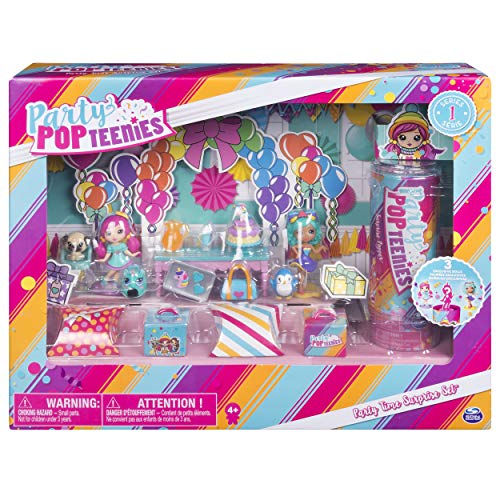 Party Popteenies Party Time Surprise Set met confetti, verzamelpoppen en accessoires.