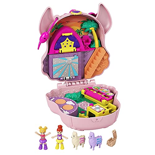 Polly Pocket GKJ50 - Polly Pocket Compacte speelkoffer Lama Muziekfestival, met 2 micropoppen en accessoires