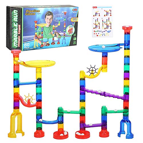 Marble Run Toy, 80 stuks stevig gloeiend marmeren race-gamespeelgoed, 16 stuks knikkers, voor jongens, meisjes, kinderen vanaf 4 jaar