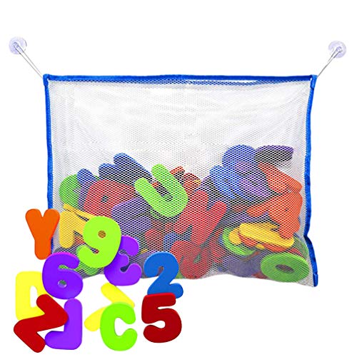 Tomaibaby Eva Foam Letters en Cijfers Badspeelgoed Leren Educatief Badspeelgoed Voor Peuters (26St Alfabet + 10St Nummer + 1Pc Sucker Mesh Tas)