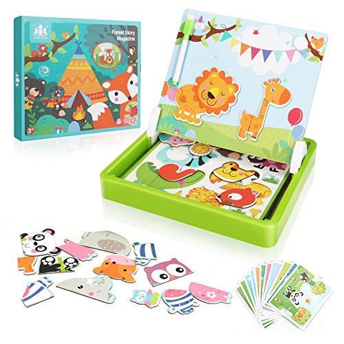 Magnetisch puzzel-activiteitenboek, CestMall houten magnetische legpuzzels Speelgoed, educatief spel Jigsaw Toy Magnetische dierenpuzzels Bord met ezel en droog uitwisbaar bord voor kinderen