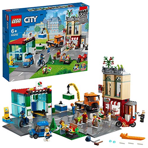 LEGO 60292 City Stadscentrum Bouwset met een Speelgoedmotor, Fiets, Vrachtwagen, Rijplaten en 8 Minifiguren