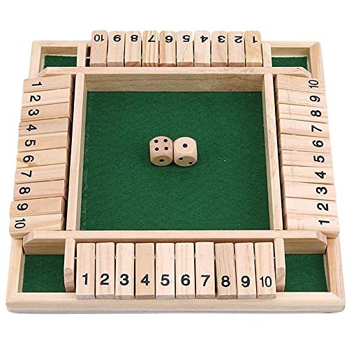 Vierpersoons digitaal flopspel, 12 inch Shut The Box familiespel, 4-zijdig groot houten nummer dobbelstenen bordspel, klassiek familie wiskundig amusant spel (Groen)