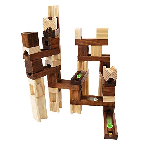 Houten knikkerbaan - 60 stuks, knikkerbaan bouwblokken baan g-root basisset bouwspeelgoed voor vroeg leren, klassieke opritten baanbouw bouwset voor kinderen