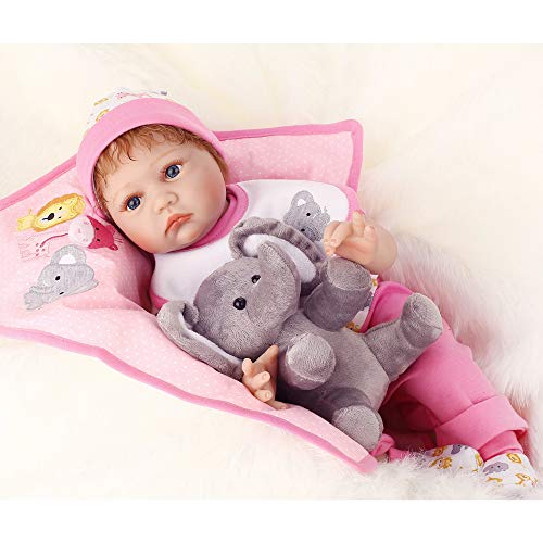 Baby's Reborn Doll 22 'Reborn Girl Babypoppen Levensechte Zachte Simulatie Siliconen Vinyl Poppen Met Gratis Magnetische Mond Levensecht Speelgoed Met Een Kleine Olifant Speelgoed Poppen